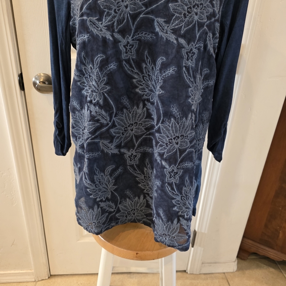 Soft Surroundings Navy Floral Lace Blouse - Picture 3 of 9